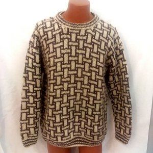 Men's Handmade Nordic Style Wool Chunky Basketweave Pullover Sweater XL/48"